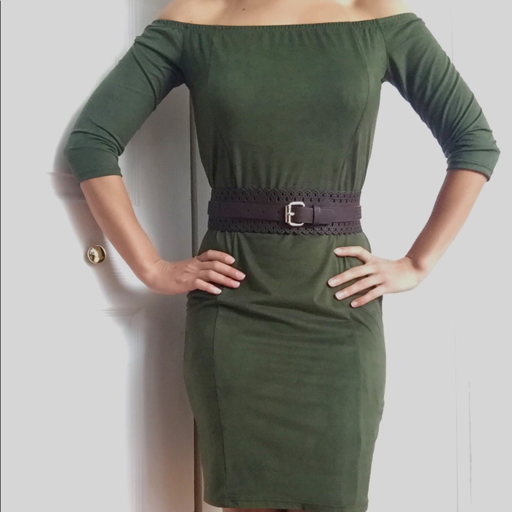 3 for $10! suede off the shoulder bodycon dress